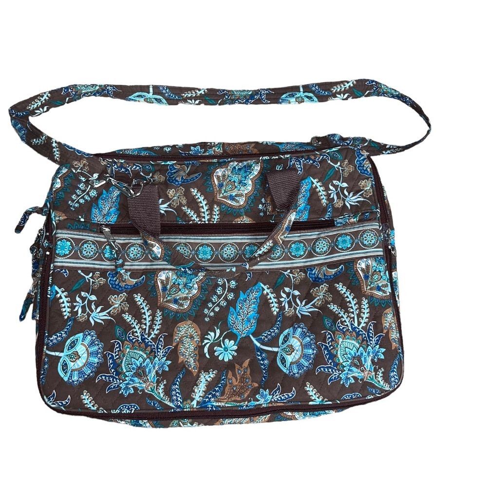 Quilted Fabric Floral Laptop Messenger Bag Lightweight School Work Business